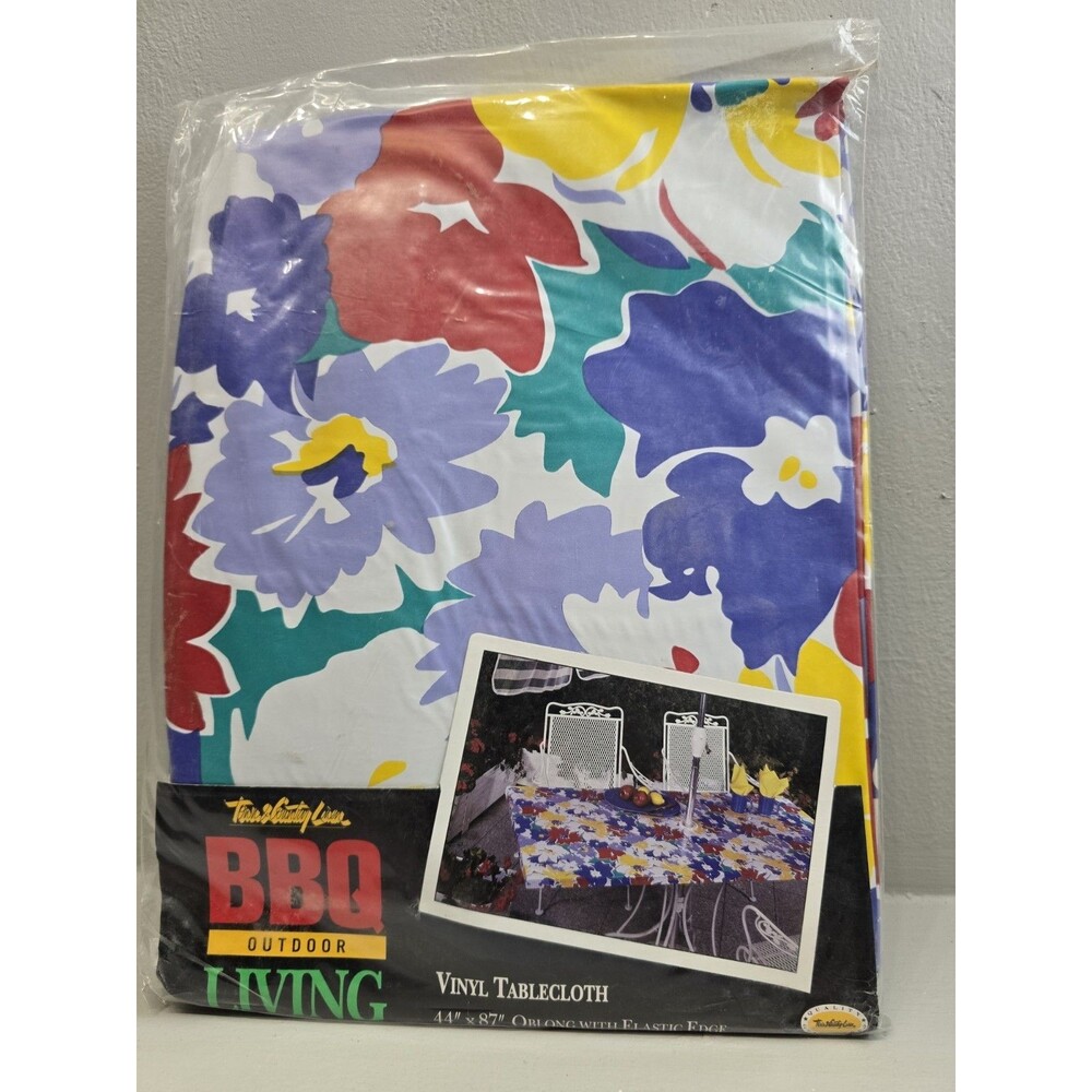 Town & Country Linen Vtg Vinyl Flannel Back Tablecloth Floral 44 X 87 Oblong New